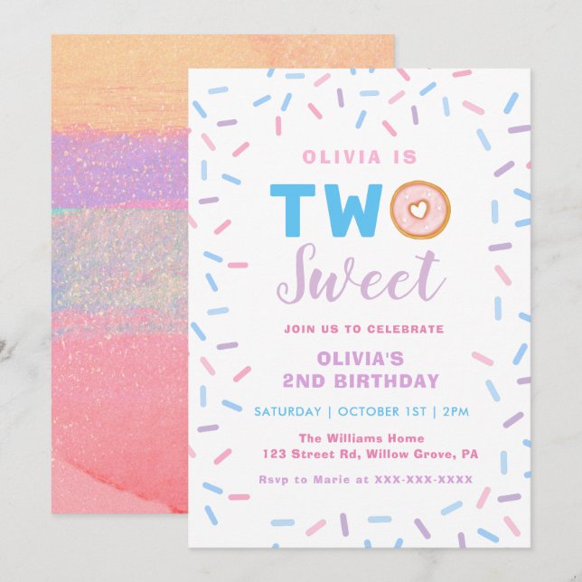 Two Sweet 2nd Birthday  Invitation (Front/Back)