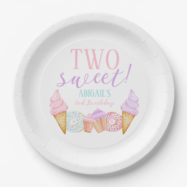 TWO Sweet 2nd Birthday Paper Plates (Front)