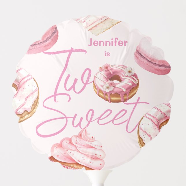 TWO Sweet 2nd Birthday Party Girls Pink Donut Balloon (Front)