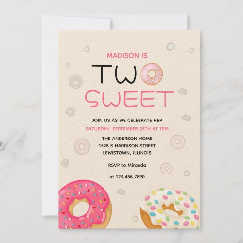 Two Sweet 2nd Birthday Party Invitation