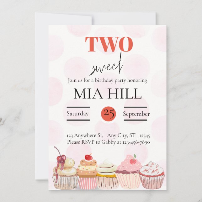 Two Sweet 2nd Birthday Party Invitation (Front)
