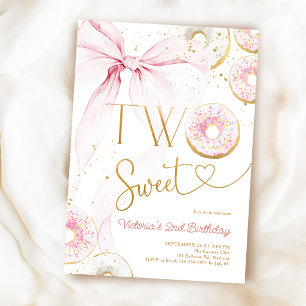 Two Sweet 2nd Birthday Pink Bow Donuts Invitation