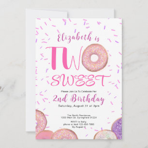 Two Sweet 2nd Birthday Pink Donut Invitation