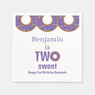 Two Sweet 2nd Birthday Purple Donut Party Napkins