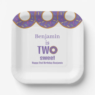 Two Sweet 2nd Birthday Purple Donut Party Paper Plates