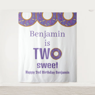 Two Sweet 2nd Birthday Purple Donut Party Tapestry