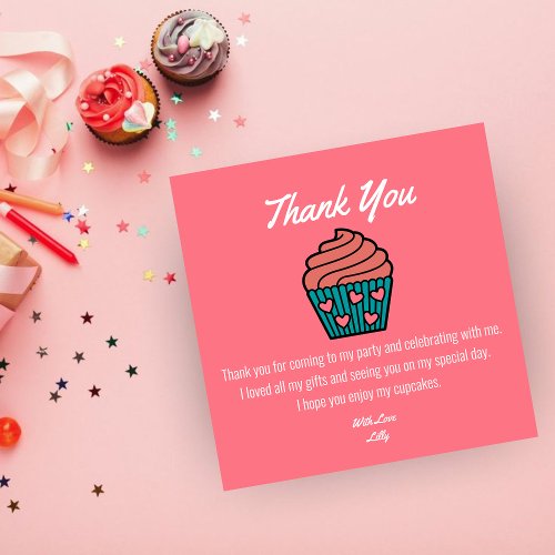 Two Sweet 2nd Birthday Theme Pink Cupcake Girl Thank You Card