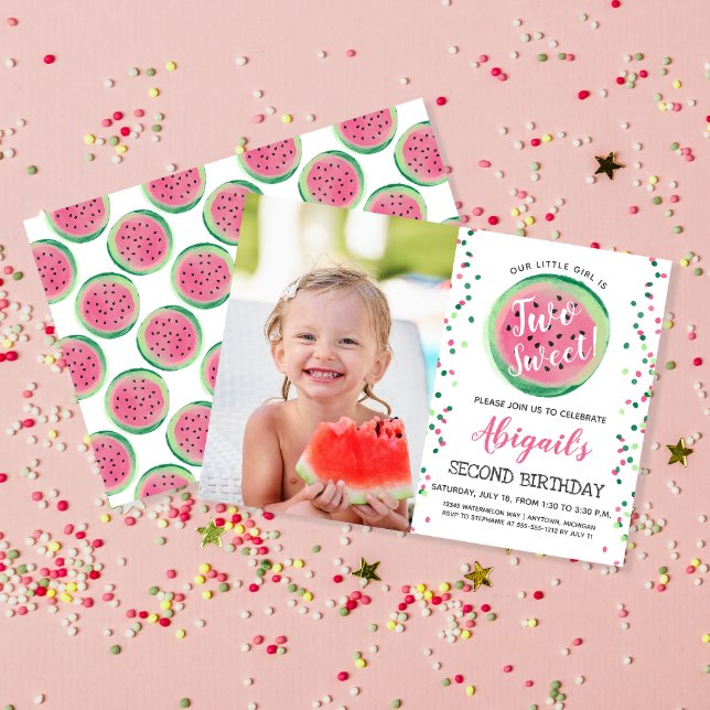 Two Sweet 2nd Birthday Watermelon Party Invitation