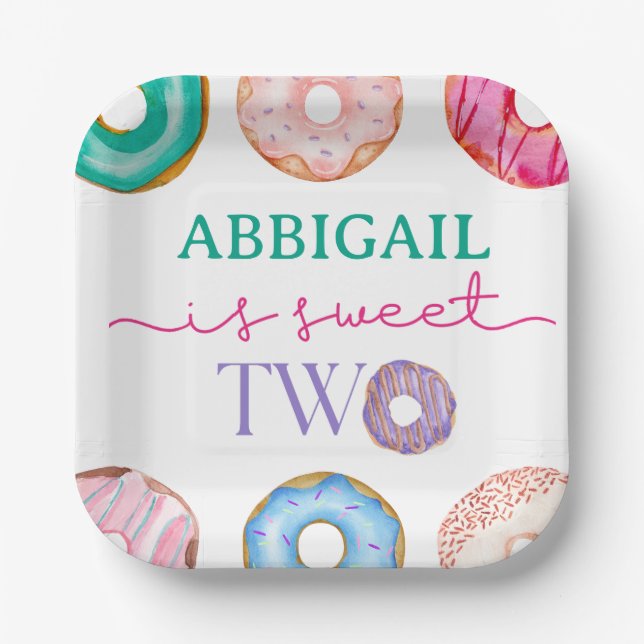 Two Sweet 2nd Donut Theme Birthday  Paper Plates (Front)