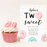 Two Sweet 2nd Donut Theme Birthday Party Invitation<br><div class="desc">Cute second birthday party invitation for a donut theme birthday party featuring doughnut illustration with sprinkles. The text at the top says "two sweet." Customize this template invite card by adding your child's name and party information.</div>