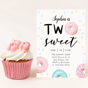 Two Sweet 2nd Donut Theme Birthday Party Invitation