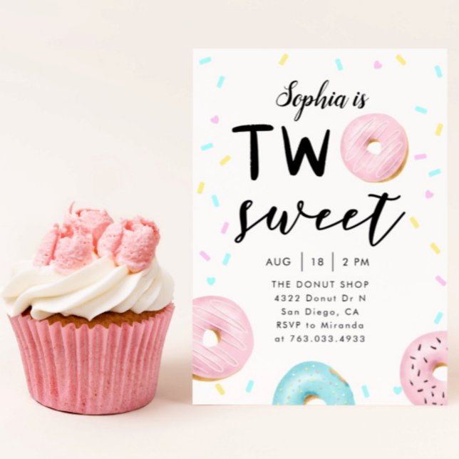 Two Sweet 2nd Donut Theme Birthday Party Invitation (Creator Uploaded)