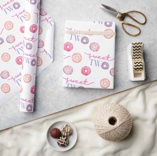 Two Sweet 2nd Donut Theme Birthday Party Wrapping Paper