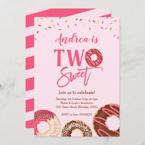 Two Sweet 2nd donut themed birthday invitation