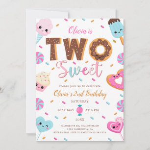 Two Sweet Birthday 2nd Birthday Girl Donut Invitation
