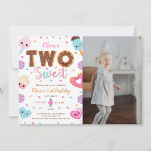 Two Sweet Birthday, 2nd Birthday Photo Girl Donut Invitation