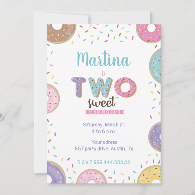 Two sweet birthday, donut invitation (Front)