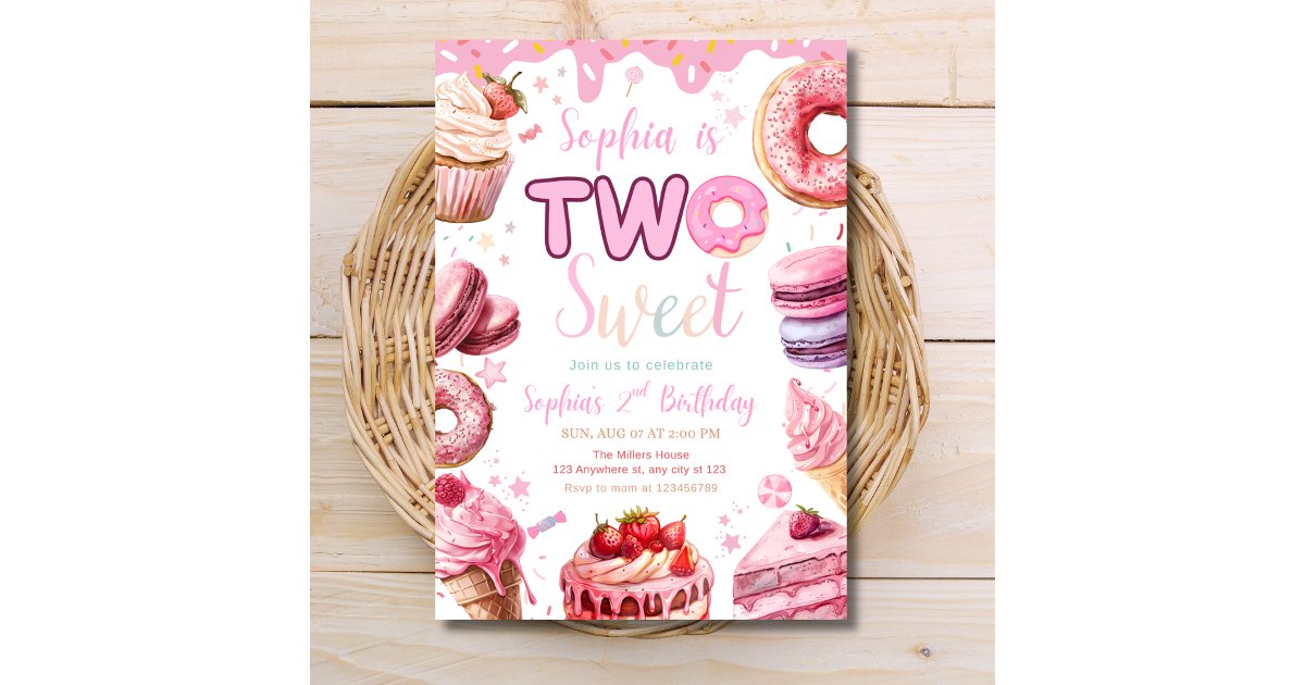 Two Birthday Invite Two Sweet Birthday Invite, Toddler Girl Birthday Invitation | Zazzle