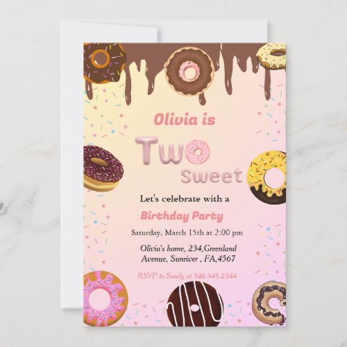 Two sweet birthday party invite donut theme party invitation