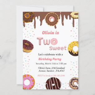 Two sweet birthday party invite, donut theme party invitation