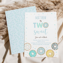 Two Sweet Blue Donut First Birthday Invitation