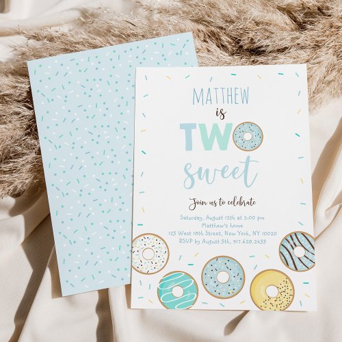 Two Sweet Blue Donut First Birthday Invitation