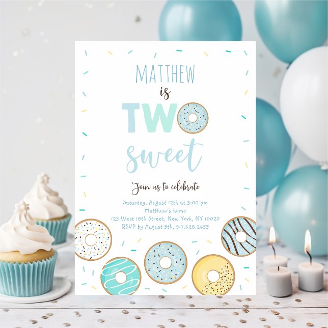 Two Sweet Blue Donut First Birthday Invitation (Creator Uploaded)