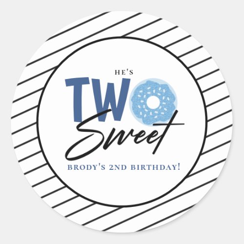 Two Sweet Blue Doughnut 2nd Birthday Classic Round Sticker