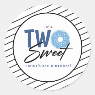 Two Sweet Blue Doughnut 2nd Birthday Classic Round Sticker