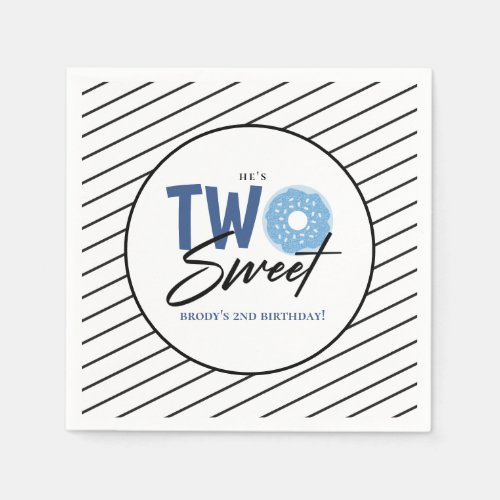 TWO Sweet Blue Doughnut 2nd Birthday Party Napkins