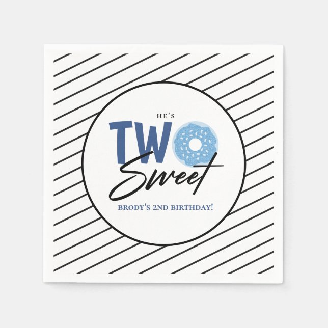 TWO Sweet Blue Doughnut 2nd Birthday Party Napkins (Front)