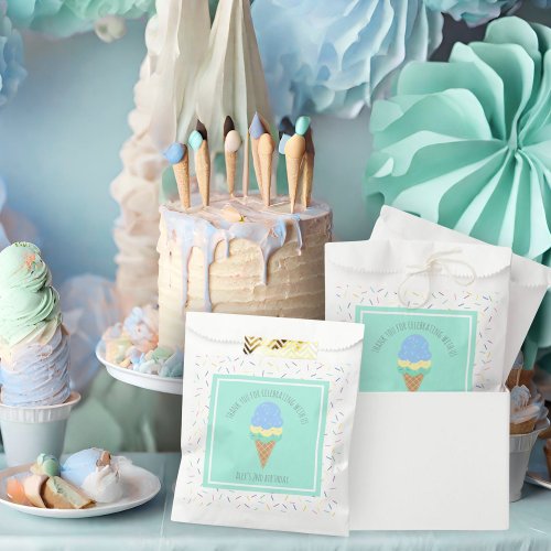 Two sweet blue ice cream cone 2nd birthday favor bag