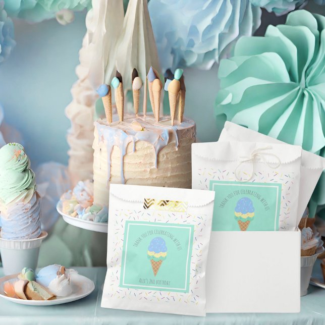 Two sweet blue ice cream cone 2nd birthday favor bag (Creator Uploaded)