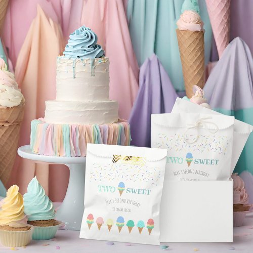 Two sweet blue ice cream cone 2nd birthday favor bag