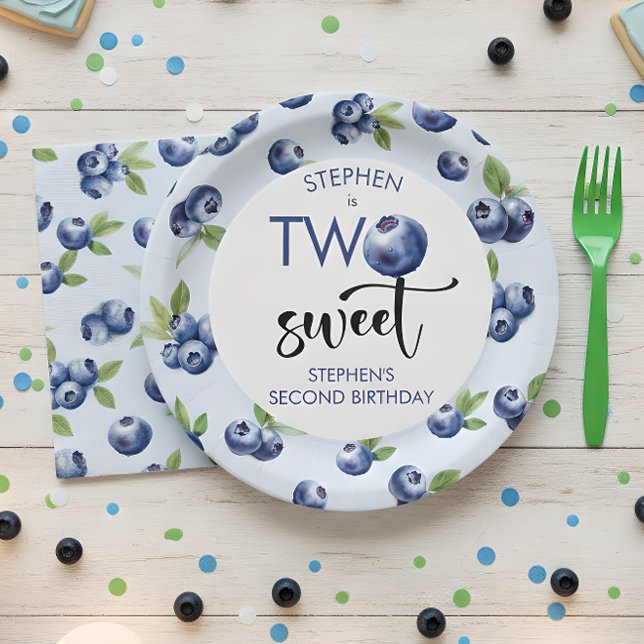Two sweet blueberries kids birthday paper plates (Creator Uploaded)
