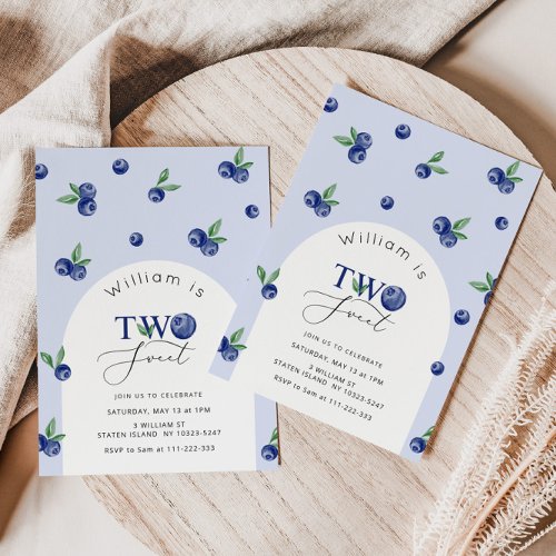 Two sweet blueberry boy 2nd birthday invitation