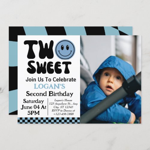 Two Sweet Boy 2nd Birthday Photo Invitation