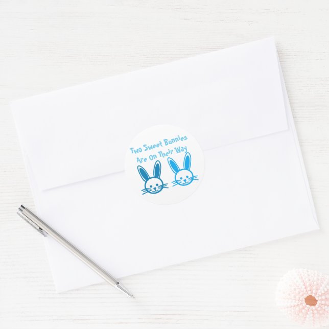 Two Sweet Bunnies Twin Boys Classic Round Sticker (Envelope)