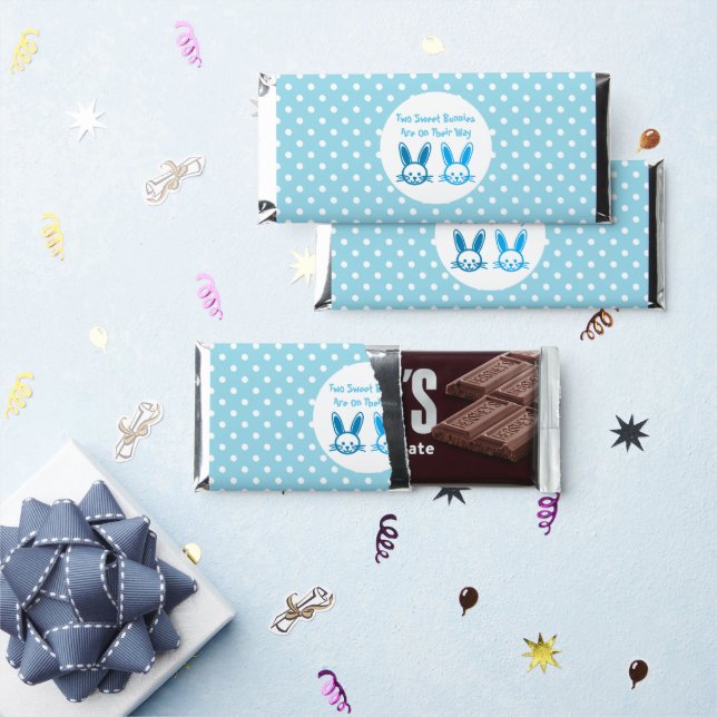 Two Sweet Bunnies Twin Boys Hershey Bar Favors (Front)