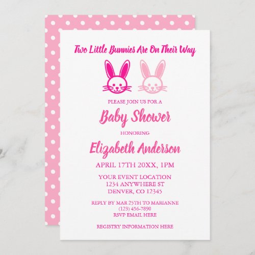 Two Sweet Bunnies Twin Girls Baby Shower Invitation