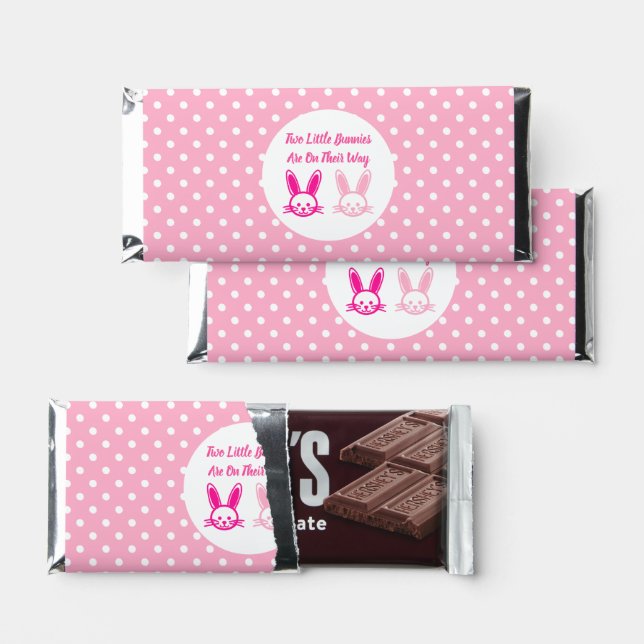 Two Sweet Bunnies Twin Girls Hershey Bar Favors (Front)