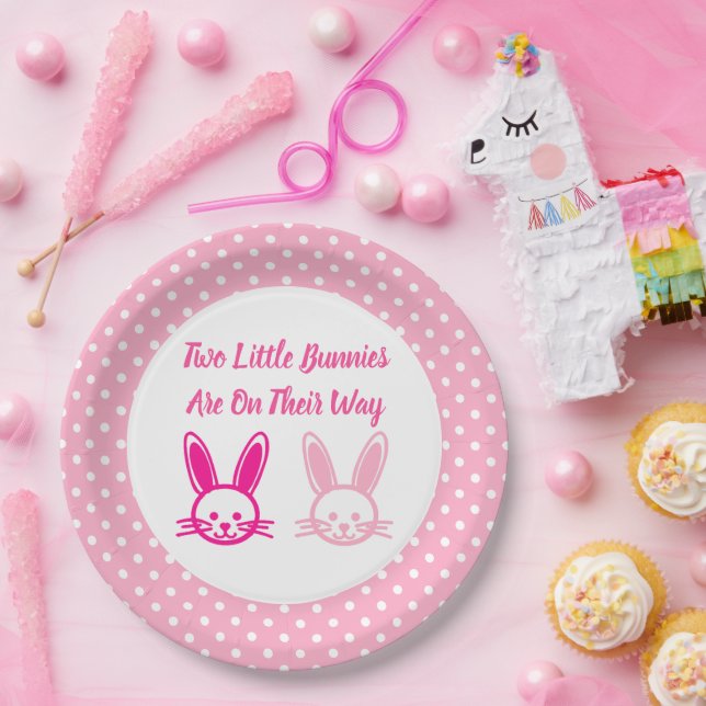 Two Sweet Bunnies Twin Girls Paper Plates (Party)