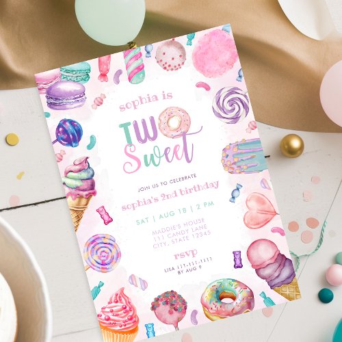 Two Sweet Candy Second Birthday Invitation