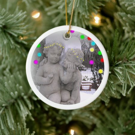 Two Sweet Cherubs Showing Tenderness/you Me Love, Ceramic Ornament