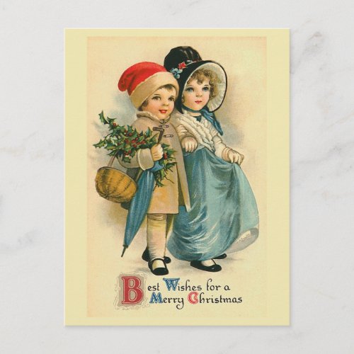 Two Sweet Children Vintage Christmas Postcard