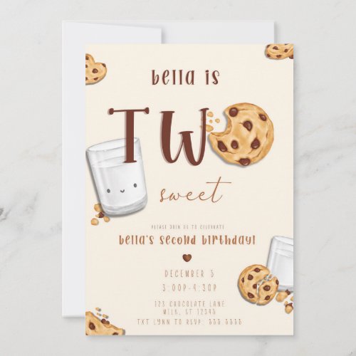 Two Sweet Chocolate Chip Cookies and Milk Invite 