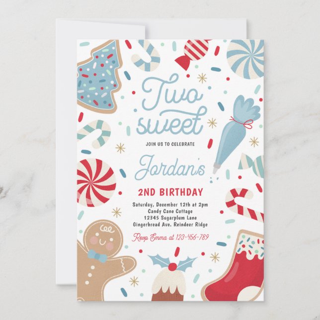 Two Sweet Christmas Cookie 2nd Birthday Party  Invitation (Front)