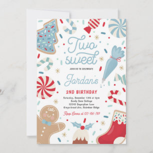 Two Sweet Christmas Cookie 2nd Birthday Party  Invitation