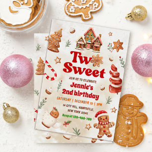 Two Sweet Christmas Cookie 2nd Birthday Party Invitation