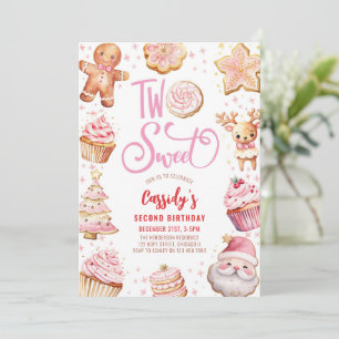 Two Sweet Christmas Cookie Girl 2nd Birthday Party Invitation